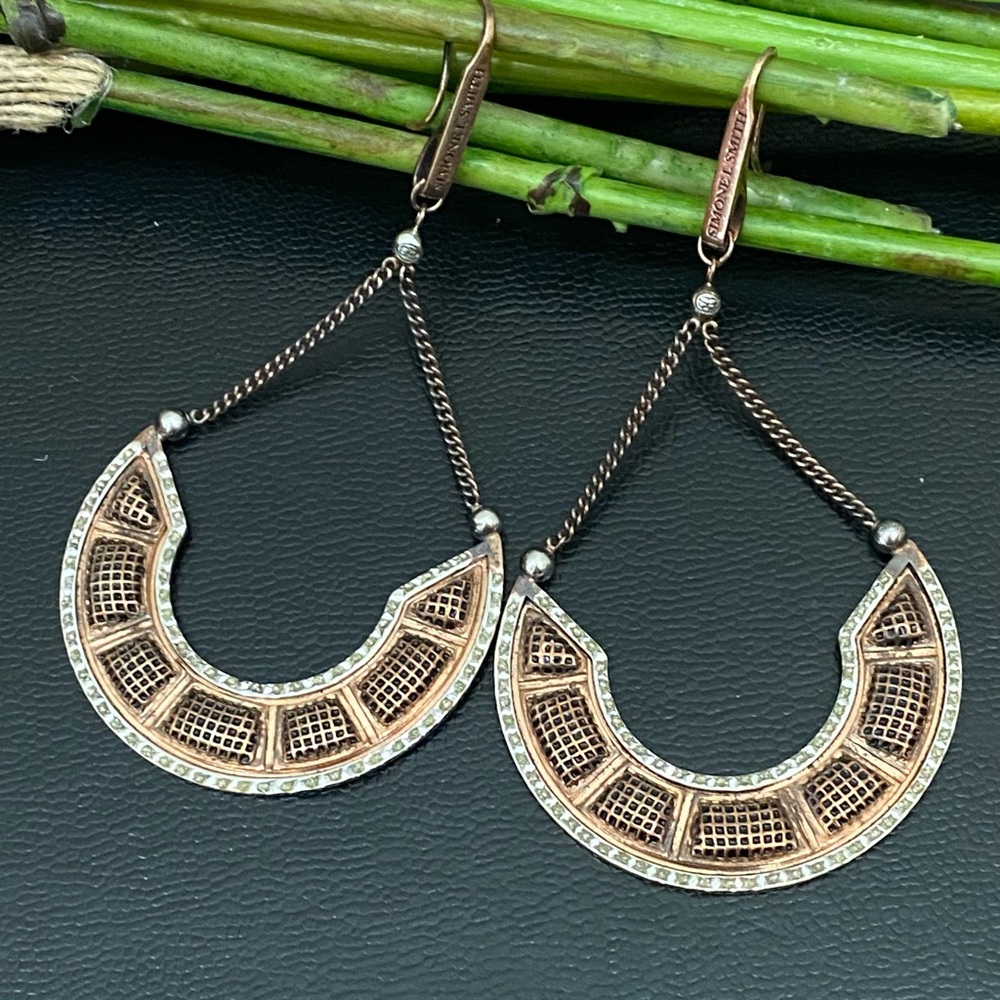 SS Simone I Smith 18K 925 Rose Gold Diamond Accent Horseshoe Drop Earrings 31.1g